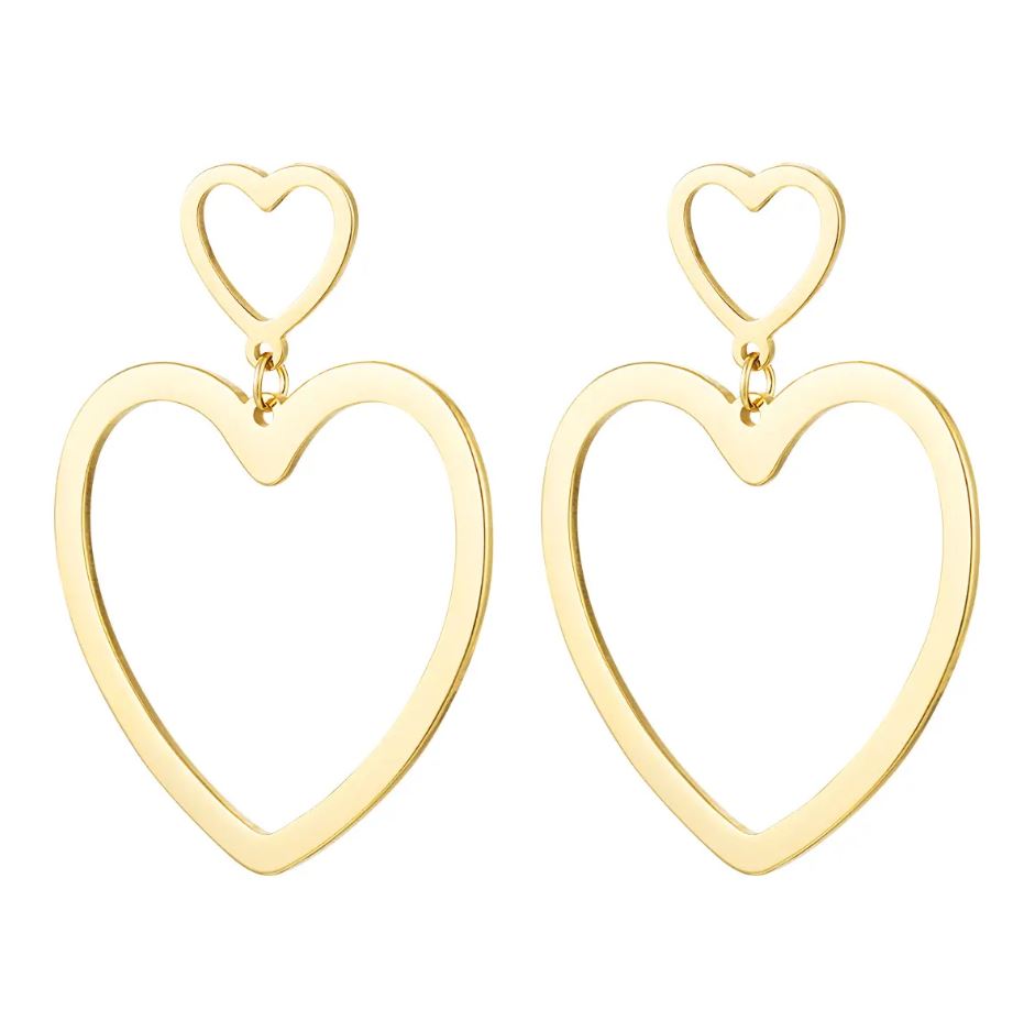 Brincos dourados de formato coração entrelaçado