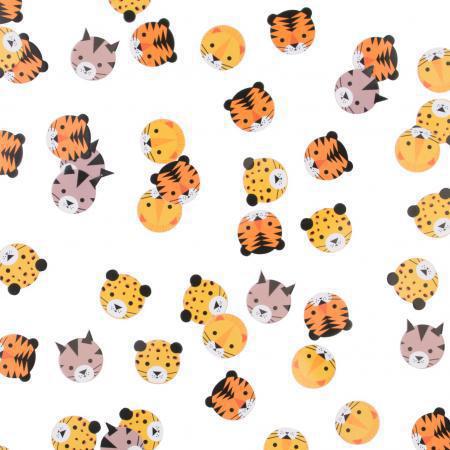 Padrão repetitivo de rostos de animais coloridos sobre fundo branco
