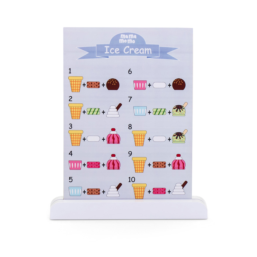 Cartão de receitas infantil para fazer gelados com desenhos coloridos em fundo branco