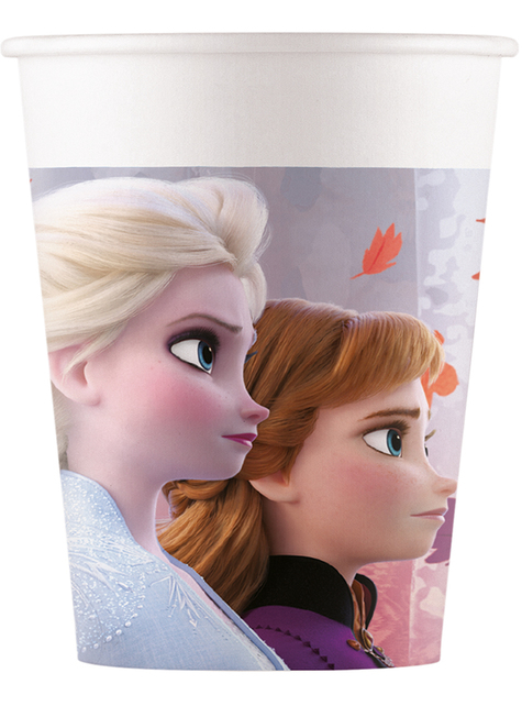 Copo de papel com imagem das personagens Elsa e Anna do Frozen