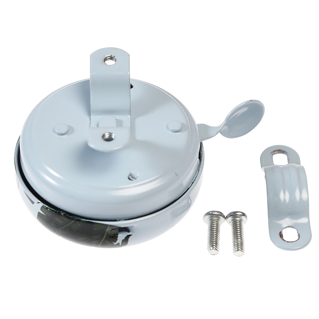 Campainha metálica de bicicleta cinzenta com acessórios de montagem