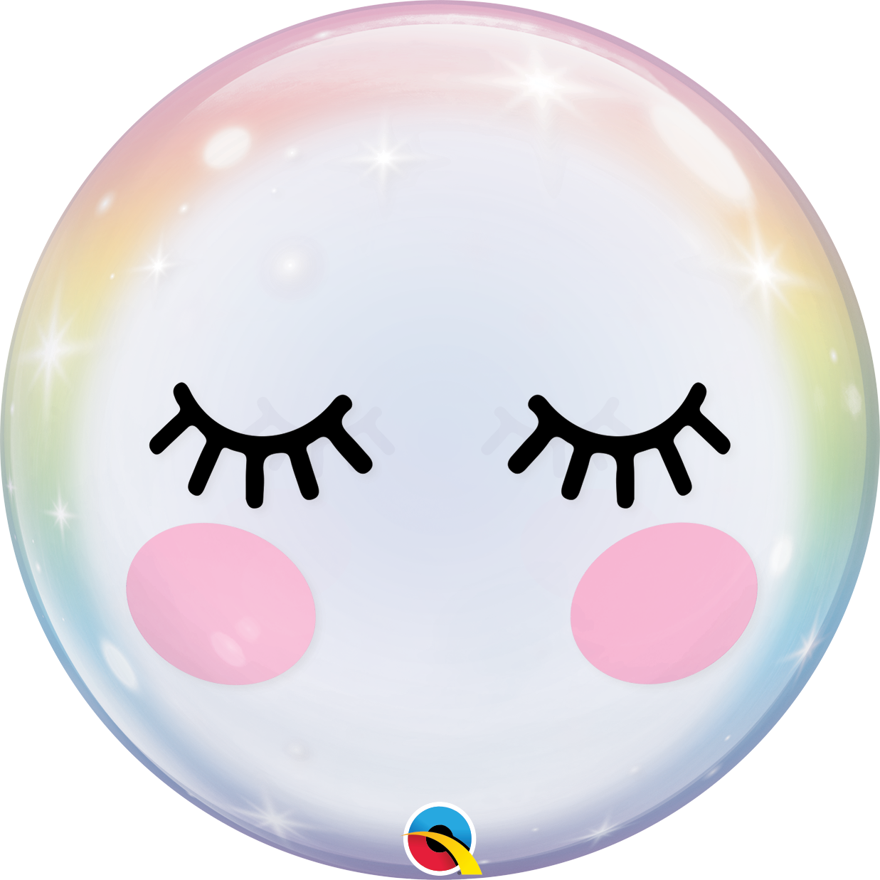 Balão redondo colorido com rosto e olhos fechados