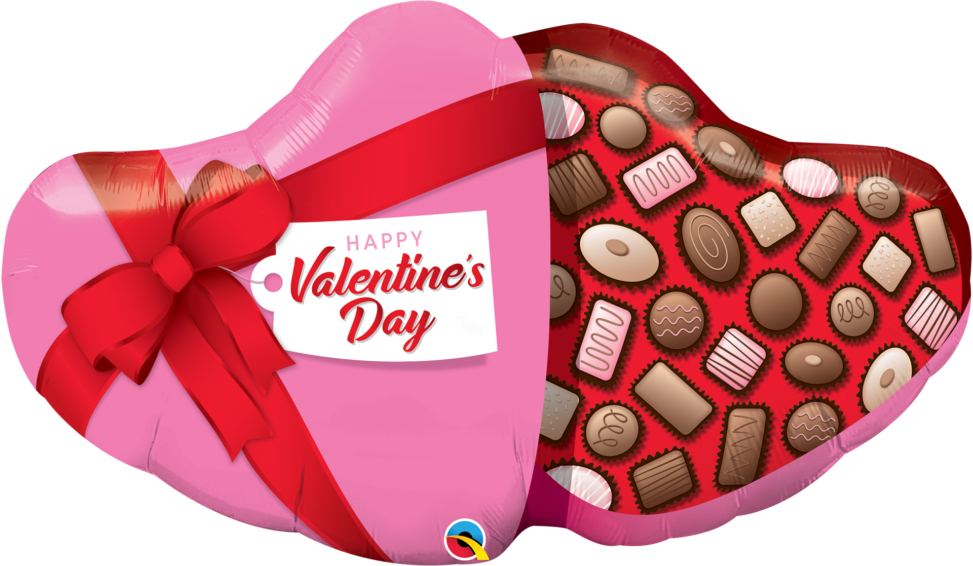 Caixas em forma de coração para presentes com fita vermelha e bombons estampados