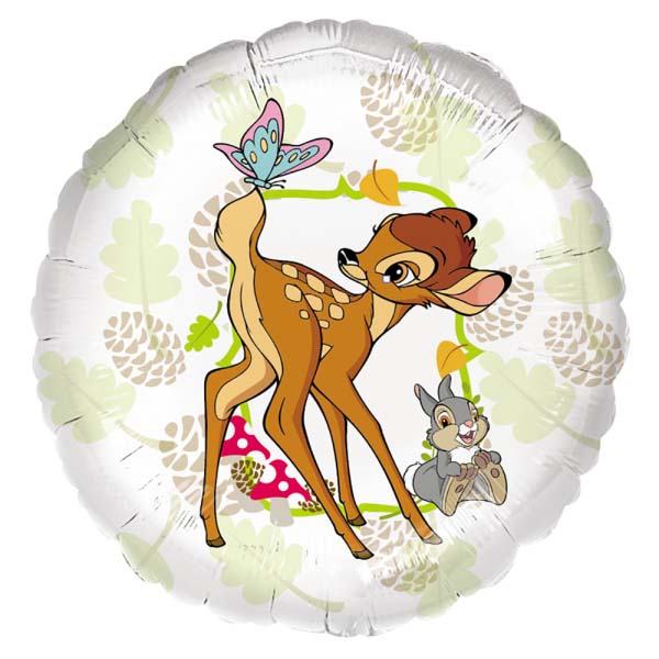 Balão metálico redondo com imagem dos personagens Bambi e Tambor