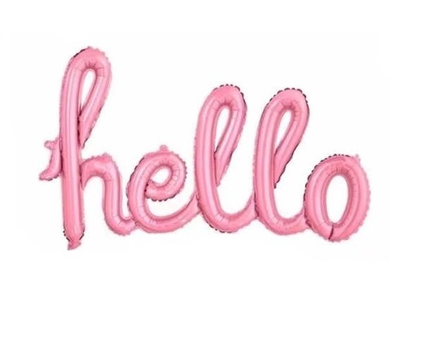Balão rosa com a palavra 'hello'