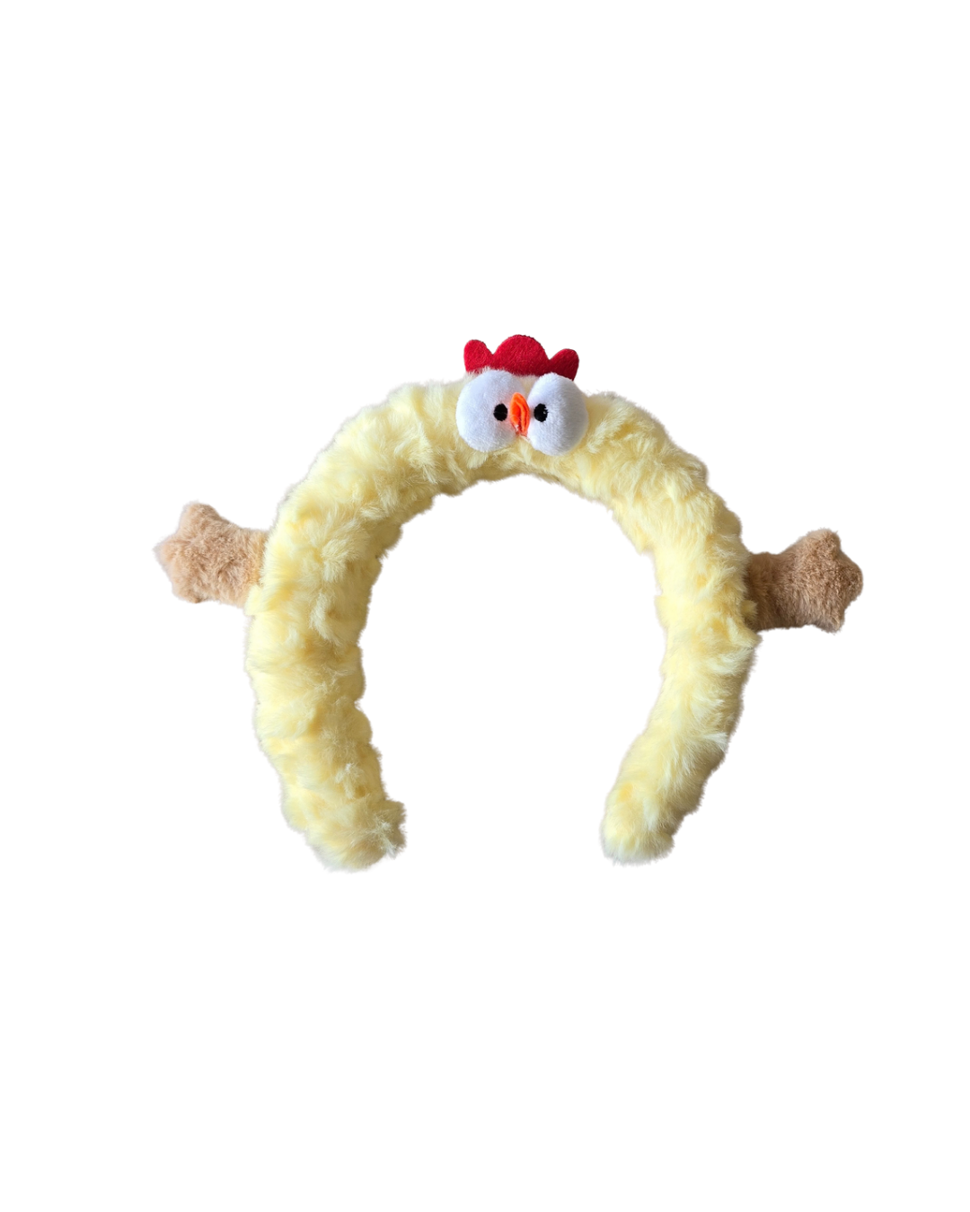 Tiara de peluche amarela em forma de animal com olhos, crista e patas
