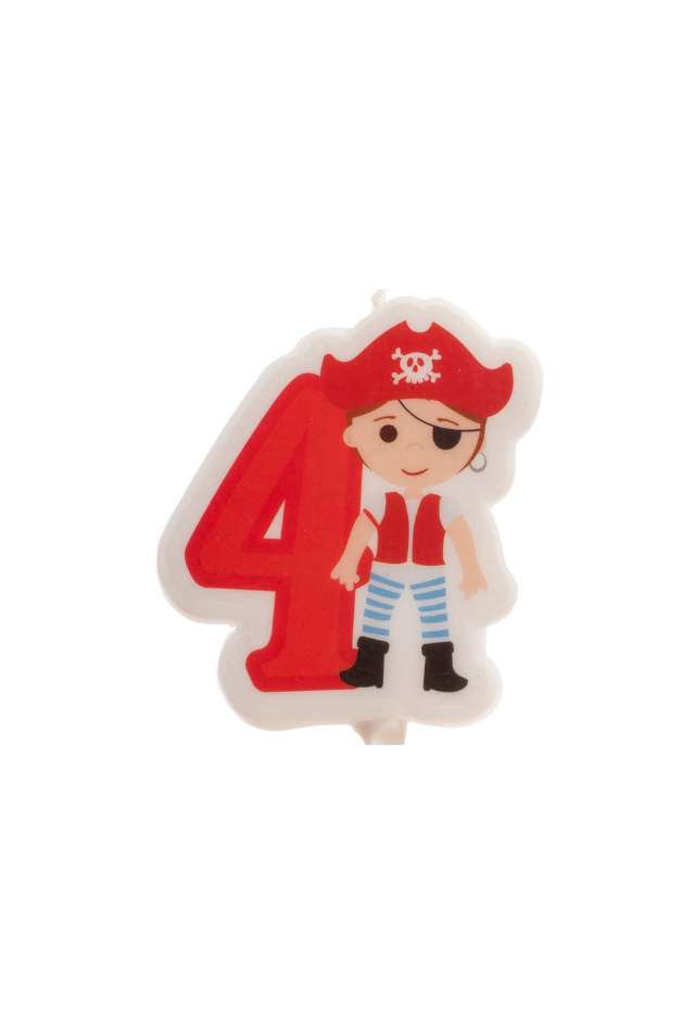 Vela de aniversário número 4 com desenho de pirata