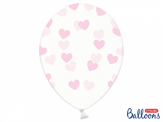 Balão branco com corações rosa com logótipo STRONO Balloons