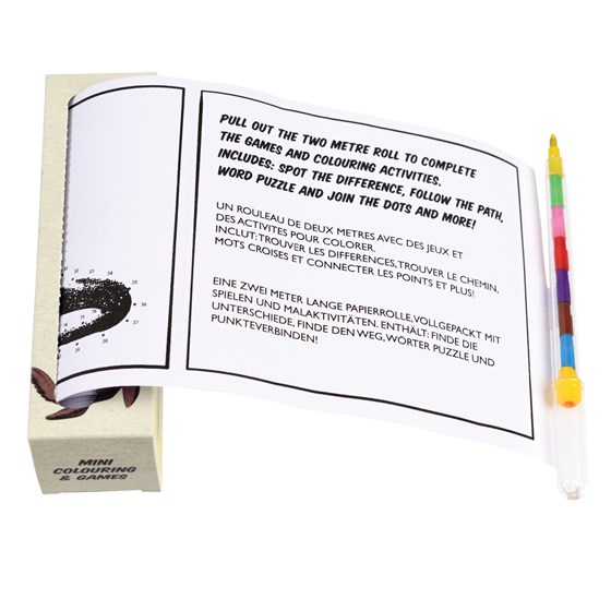 Rolo de papel para jogos e atividades com caneta colorida