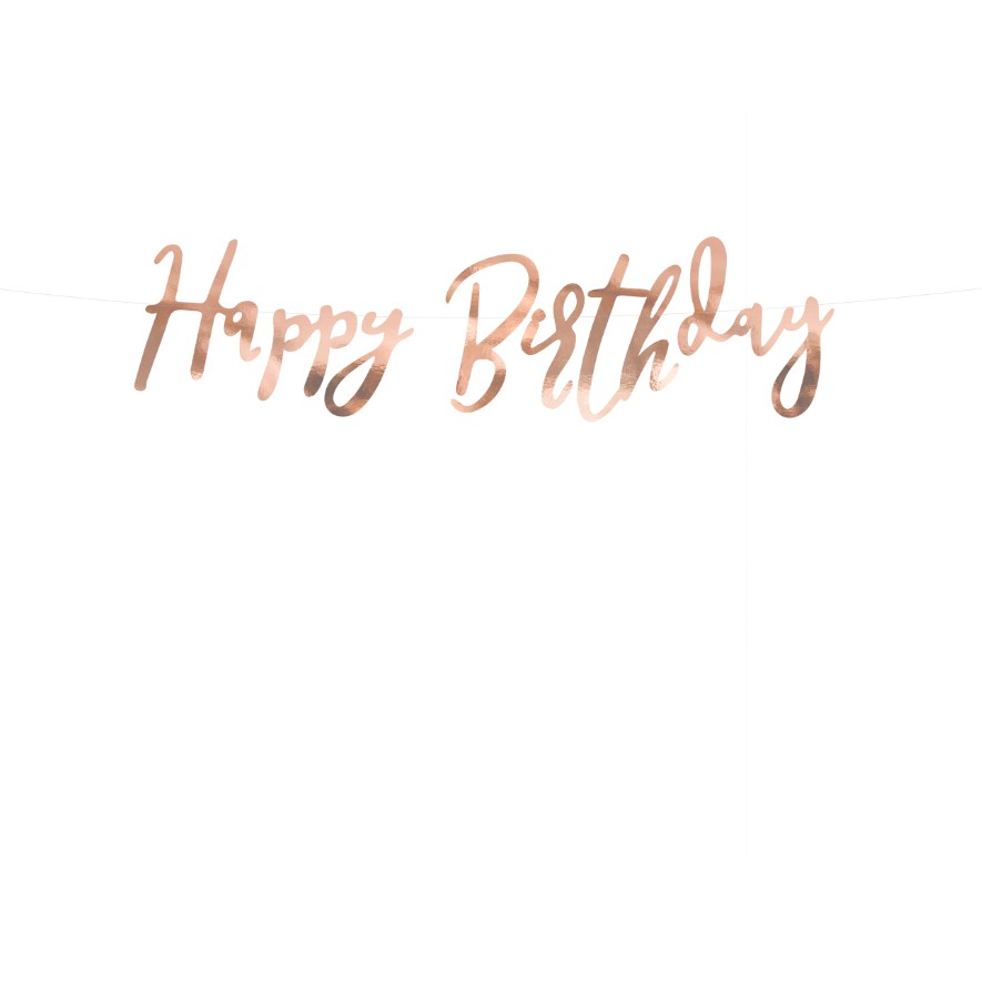 Decoração pendurada 'Happy Birthday' em metalizado cor de rosa