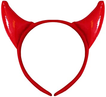 Aro de cabeça vermelho com chifres de diabo brilhantes