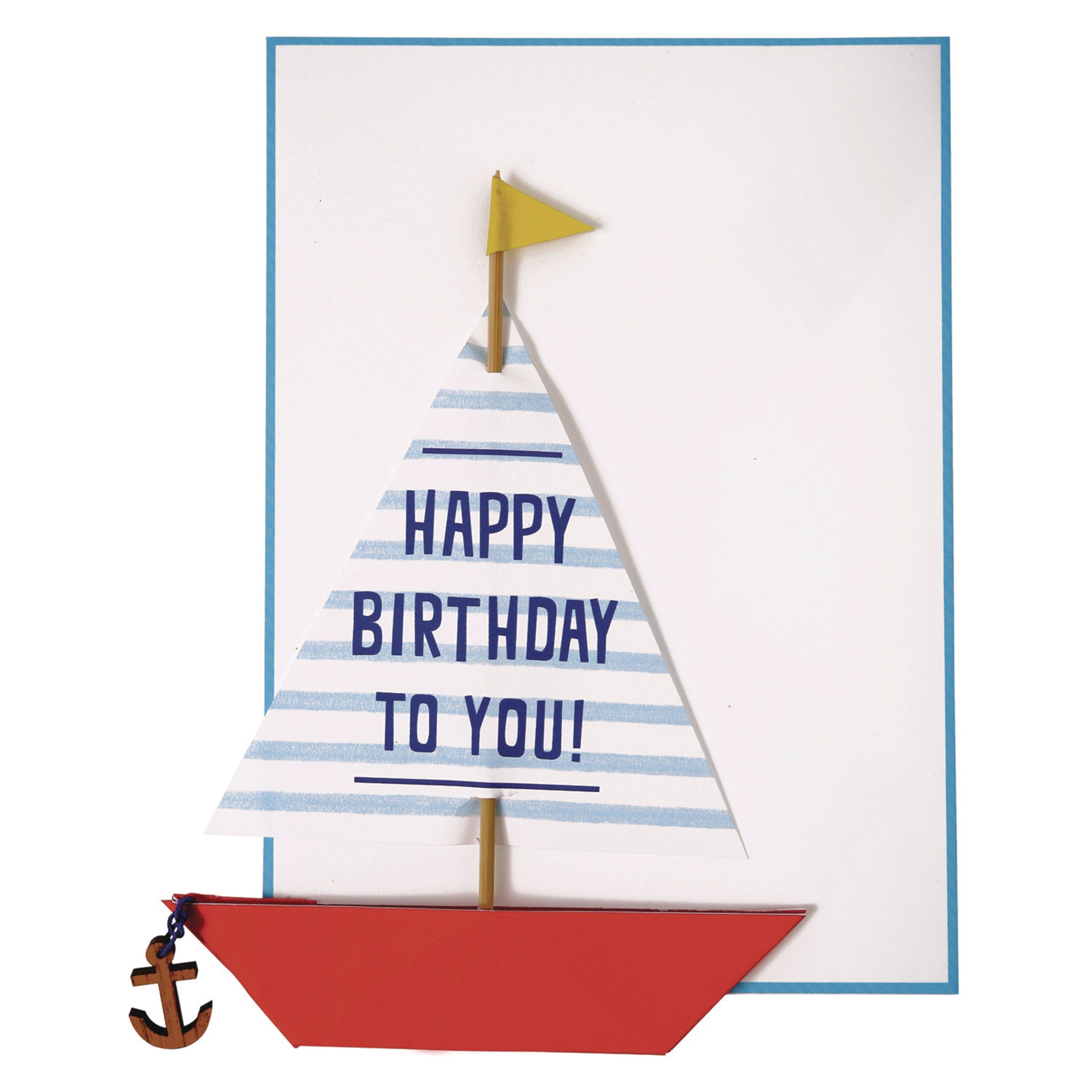 Cartão de aniversário com barco de vela decorativo e mensagem em inglês