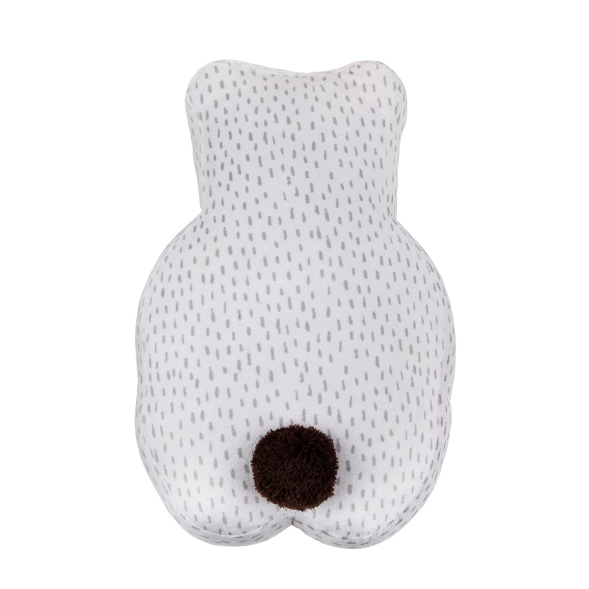 Almofada em forma de urso com padrão cinzento e pompom castanho