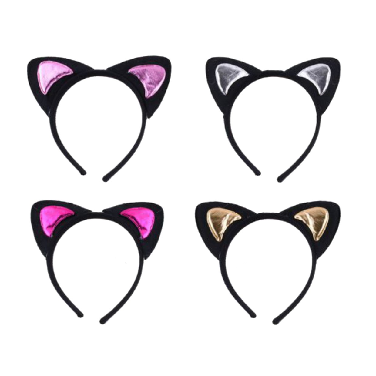 Tiaras com orelhas de gato preto e interior metálico colorido