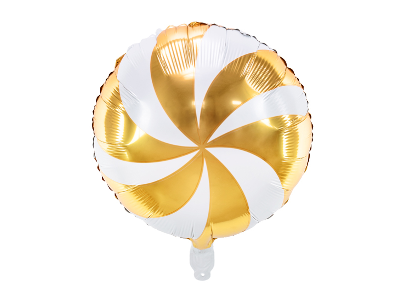 Balão redondo dourado e branco com espiral