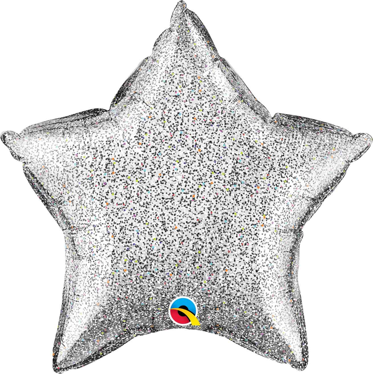 Balão estrela prateado com pontos coloridos