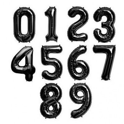 Balões números pretos metálicos