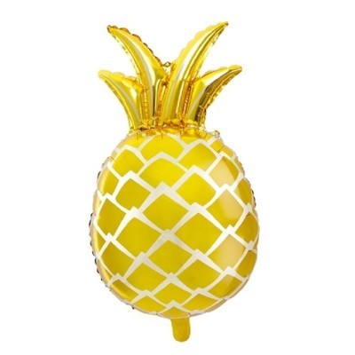 Balão metálico dourado em forma de ananás com padrão branco