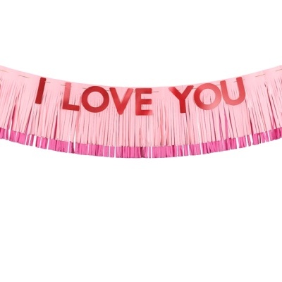 Bandeirola decorativa rosa com texto I LOVE YOU