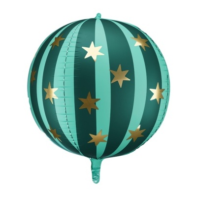 Balão metálico redondo verde com estrelas douradas