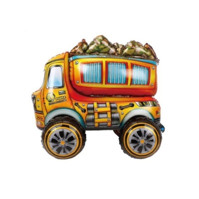 Balão decorativo camião de transporte de carga amarelo e laranja com pedras no topo