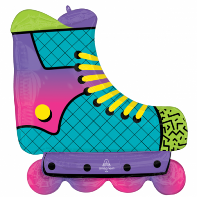 Balão em forma de patins colorido com padrões geométricos