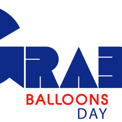 Logótipo GRABO BALLOONS DAY com balões azul e vermelho