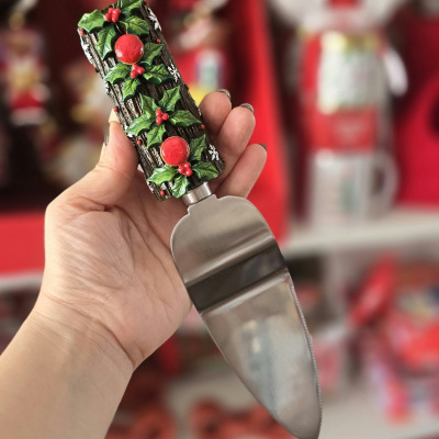 Espátula de bolo com cabo natalício de azevinho e bagas vermelhas