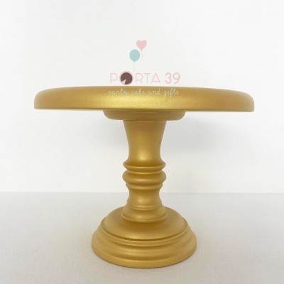 Suporte para bolo dourado com base redonda e haste central trabalhada