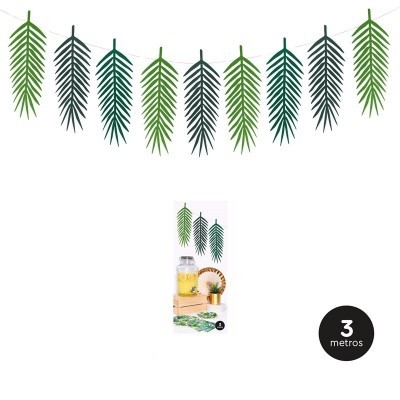 Decoração pendente com folhas verdes alternadas e indicação de 3 metros