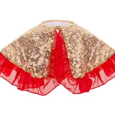 Capa infantil dourada com lantejoulas e vermelho com folhos