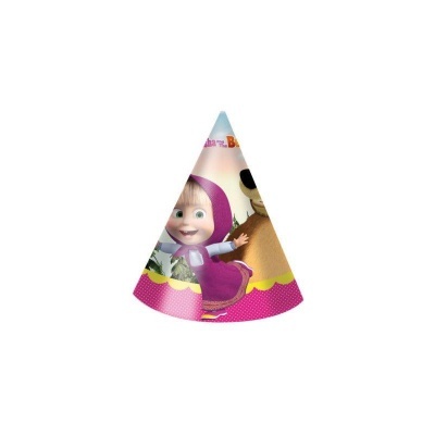 Chapéu de festa cónico com personagens animados em papel colorido