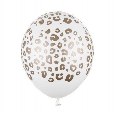 Balão branco com padrão de manchas de leopardo castanhas