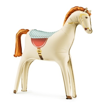 Balão cavalo creme com crina laranja e sela colorida
