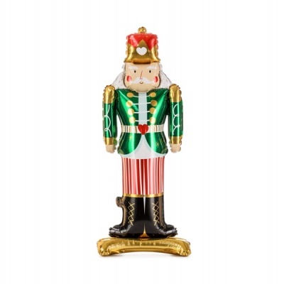 Estatueta de soldado de brinquedo decorativo de Natal colorido com base dourada.