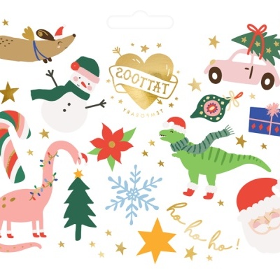 adesivos decorativos natalinos com dinossauros e temas de Natal