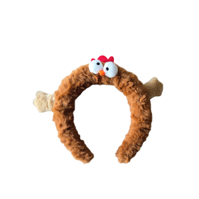Tiara de tecido felpudo castanho imitando galinha