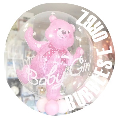 Balão transparente com urso rosa e texto Baby Girl