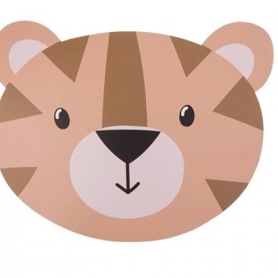 Tapete decorativo em forma de cabeça de tigre em cores castanho claro e bege