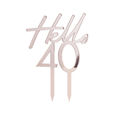 Topper para bolo em acrílico cor de ouro rosa com texto Hello 40