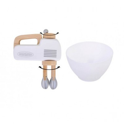 Brinquedo de liquidificador em madeira com copo branco