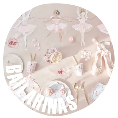 Conjunto de decoração e acessórios de festa com tema de bailarina em tons de rosa e dourado