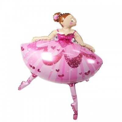 Balão metálico de bailarina cor-de-rosa com vestido brilhante