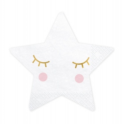 Guardanapo de papel em formato de estrela com olhos fechados e bochechas cor-de-rosa