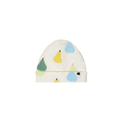 Gorro infantil branco com pêras coloridas