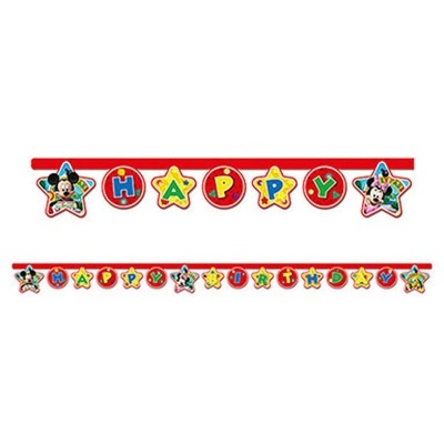 Faixa festiva 'HAPPY BIRTHDAY' com Mickey e Minnie Mouse