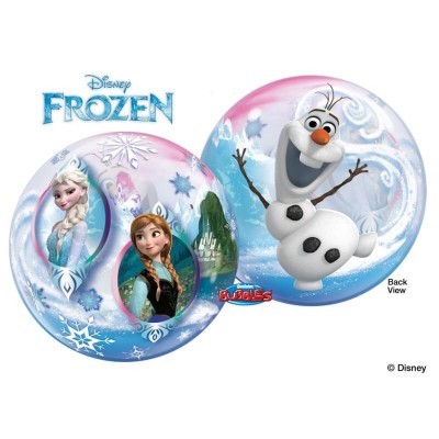 Bola insuflável Disney Frozen com imagens da Elsa, Anna e Olaf em azul e rosa