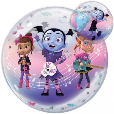 Bola transparente com personagens animados e decoração musical colorida