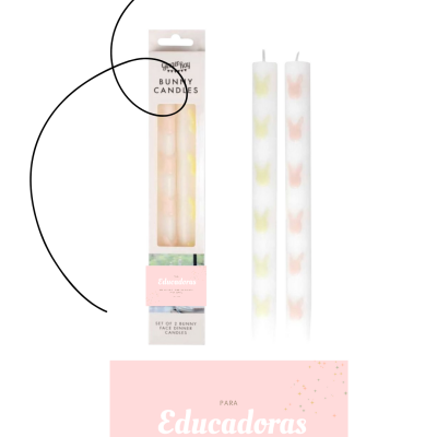 Conjunto de velas decorativas para educadoras com coelhinhos coloridos