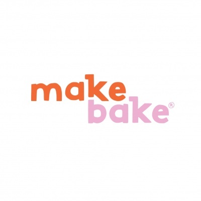 Logótipo make bake em laranja e rosa